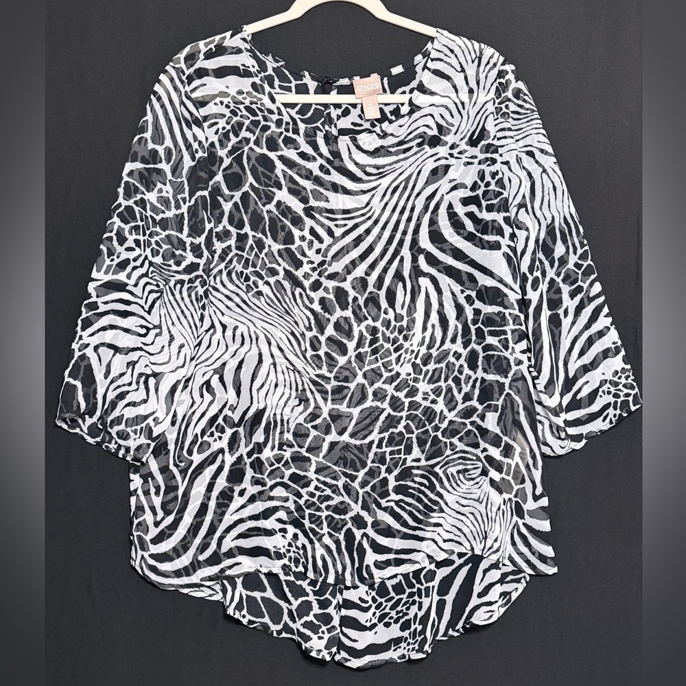 Chico's Zebra and Giraffe Print Sheer Blouse - Black and White Classy